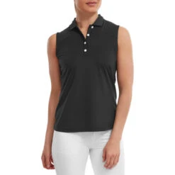 FOOTJOY Polo Met Korte Mouwen Mouwloze Dames Polo Mesch Back Lisle Zwart