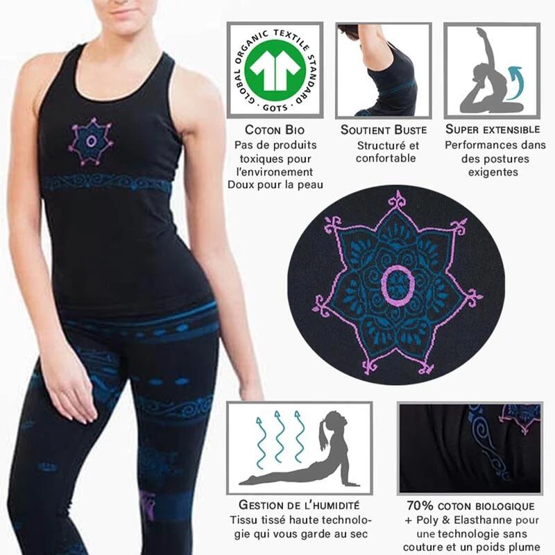 Naadloze Yoga Tanktop 70% Bio Katoen, Yoga Top Met Geïntegreerde Support Namasté 2 Naadloze Yoga Tanktop 70% Bio Katoen, Yoga Top Met Geïntegreerde Support Namasté - Afbeelding 2