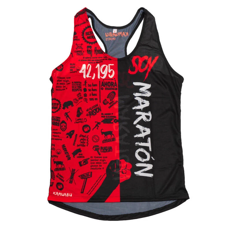 RUNNING SHIRT #SOYMARATON Voor DAMES - KAMUABU Rood/zwarte Tanktop 1 RUNNING SHIRT #SOYMARATON Voor DAMES - KAMUABU Rood/zwarte Tanktop