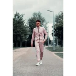 Trainingspak Kids/Volwassenen Zalm Roze Slimfit Polyester -Puur Mode trainingspak kidsvolwassenen zalm roze slimfit polyester 3