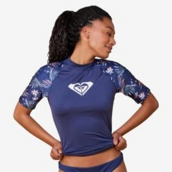 Roxy Uv-werende Rashguard Voor Surfen Dames Korte Mouwen Floral Blauw