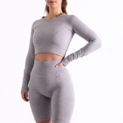 Xtreme Sportswear Crop Sporttop Lange Mouwen Dames Licht Grijs