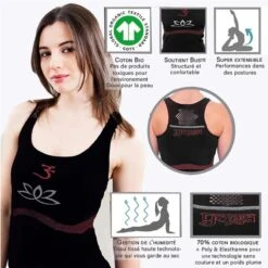 Voorkant -Puur Mode yoga tanktop 70 bio katoen naadloos yoga top geintegreerde ondersteuning zwart 1